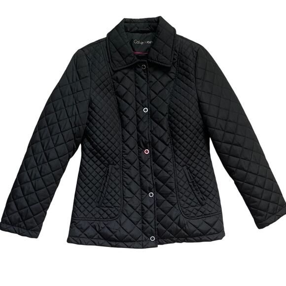 Calvin Klein Black Quilted Puffer Coat Full Zip &‎ Snap Collared Size Small - Picture 1 of 11